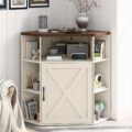 Corner Cabinet, Corner Storage Shelf with USB Ports and Outlets Industrial Organizer for Small Space Wooden 6-Cubby Bookshelf for Study, Playroom, Living Room (Off White) by Vabches