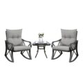COSIEST 3 Piece Bistro Set Patio Rocking Chairs Outdoor Furniture w Warm Gray Cushions, Glass-Top Table for Garden, Pool, Backyard by COSIEST