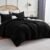 CozyLux Queen Comforter Set Black, 3 Pieces Solid Queen Comforter Breathable Quilted Style Bedding Sets, Luxury Soft Microfiber Down Alternative Comforter for All Season (1… by CozyLux