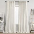 Cream Linen Back Tab Curtains 84 Inch Length for Living Room 2 Panel Set Neutral Modern Farmhouse Window Privacy Semi Sheer Linen Drapes Rustic Pinch Pleated Look Curtain… by Nanspring