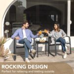 Devoko 3 Piece Rocking Bistro Set Wicker Patio Outdoor Furniture Porch Chairs Conversation Sets with Glass Coffee Table (Beige) by Devoko