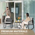 Devoko 3 Piece Rocking Bistro Set Wicker Patio Outdoor Furniture Porch Chairs Conversation Sets with Glass Coffee Table (Beige) by Devoko