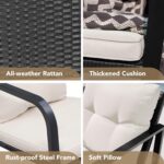 Devoko 3 Piece Rocking Bistro Set Wicker Patio Outdoor Furniture Porch Chairs Conversation Sets with Glass Coffee Table (Beige) by Devoko