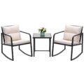 Devoko 3 Piece Rocking Bistro Set Wicker Patio Outdoor Furniture Porch Chairs Conversation Sets with Glass Coffee Table (Beige) by Devoko