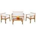 Devoko Patio Furniture 4 Piece Acacia Wood Outdoor Conversation Sofa Set with Table & Cushions Porch Chairs for Garden, Deck, Backyard, Natural by Devoko