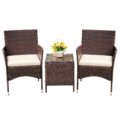 Devoko Patio Porch Furniture Sets 3 Pieces PE Rattan Wicker Chairs with Table Outdoor Garden Furniture Sets (Brown/Beige) by Devoko