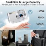 Digital Camera, 2025 4K 44MP Autofocus Digital Cameras for Teens, Silver Point and Shoot Camera for Kids with 16X Zoom, 64GB SD Card, Compact Small for Boys Girls Teens Kids Gift by SMARTKLIK