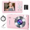 Digital Camera, 44MP Compact Camera, FHD 1080P Point and Shoot Digital Cameras with 16X Zoom, Face Detect, Smile Capture, Anti Shake, for Boys Girls Teens Gifts (Pink) by Gtonster