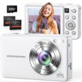 Digital Camera, 4K 64MP Cameras for Photography, Point and Shoot Digital Camera with Auto Focus, Dual Camera, Flash, 16X Zoom, Anti Shake, 32GB Card, Compact Vlogging Camera for… by CAMKORY