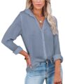 Diosun Womens Button Down V Neck Shirts Long/Short Sleeve Office Casual Business Plain Blouses Tops by Diosun
