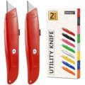 DIYSELF 2Pack Utility Knife Box Cutter Retractable Razor Blade Heavy Duty Box Cutters Exacto Knife PVC Pipe Cutter (Red) by DIYSELF