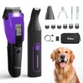 Dog & Cat Grooming Kit for Thick Coats, Heavy Duty Rechargeable Trimmer with LED Display & Storage Bag (Purple, 2 in 1) by PAPMINI