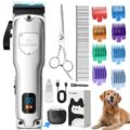 Dog Clippers for Grooming for Thick Heavy Coats, Professional Low Noise Dog Grooming Clippers Supplies Kit Rechargeable Stainless Steel Hair Trimmer with Ceramic Blade for Dogs… by FuzzyFix