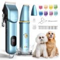 Dog Grooming Kit, Dog Clippers for Grooming for Thick Curly Coats, Professional Pet Hair Shaver Paw Trimmer Cordless Rechargeable Low Noise for Dogs Cats Animals Face Ear by FuzzyFix