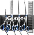 Dog Grooming Scissors Kit with Safety Round Tips, GLADOG Professional 6 in 1 Grooming Scissors for Dogs, Sharp and Heavy-duty Dog Grooming Shears for Dogs Cats Pets by GLADOG