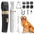 Dog Hair Clippers for Grooming Kit and Dog Paw Trimmer Nail Grinder for Grooming, Low Noise Rechargeable Cordless, Shaver Grooming Supplies for Pet Cats Dogs (Black, White) by HEAPETS