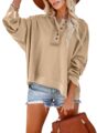 Dokotoo Hoodies for Women 2024 Fashion Fall V Neck Button Down Long Sleeve Hooded Sweatshirts Tops by Dokotoo