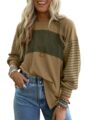 Dokotoo Long Sleeve Tops Oversized 2025 Trendy Round Crew Neck Casual Color Block Womens Shirts Blouses by Dokotoo