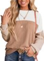 Dokotoo Womens Color Block Sweaters Long Sleeve Crewneck Pullover Knit Jumper Tops by Dokotoo