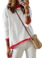 Dokotoo Women’s Long Sleeve Sweaters Casual Crewneck Fashion Fall Striped Color Block Shirts High Low Pullover Sweater Tops by Dokotoo