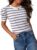 Dokotoo Women’s Short Puff Sleeve Knit Tops 2025 Trendy Crewneck Striped T Shirts Casual Summer Blouses by Dokotoo