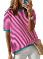 Dokotoo Womens Tops Casual Summer Crewneck Short Sleeve Striped Color Block Knit High Low Trendy Pullover Sweaters by Dokotoo