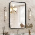DUMOS Black Metal Framed Vanity Rounded Rectangle Bathroom Mirrors for Over Sink Wall, 30×22 Inch Matte Large Mirror, Modern Decorative for Restroom, Farmhouse, Horizontally or… by DUMOS