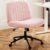 DUMOS Criss Cross Chair with Wheels, Legged Office Armless Wide Desk Seat with Dual-Purpose Base, Adjustable Swivel Teddy Fabric Task Vanity Home Bedroom, Pink by DUMOS