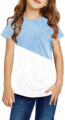 Ebifin Girls Casual Short/Long Sleeve T Shirts Kids Loose Soft Striped Color Block Tunic Tops, Tees Blouses Size 4-15 Years by Ebifin