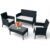 EconoHome 4-Piece Outdoor Patio Furniture Set – Patio Set with 2 Rattan Chairs, 1 Loveseat & 1 Glass -Top Coffee Table – Weather-Proof Wicker with Cushions – Conversation Set… by EconoHome