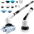 Electric Spin Scrubber, Cordless Cleaning Brush Scrubber for Home, 8 Replaceable Brush Heads-90Mins Work Time, 3 Adjustable Size, 2 Speeds for Bathroom Shower Bathtub Glass Car by Bomves