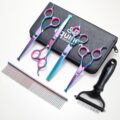 Equinox Dog Grooming Scissors & Deshedder – 7 in 1 Pet Grooming Scissors Set with undercoat brush – Curved Dog Scissors with safety tips – Includes Thinning & Rounded Shears -… by Equinox International
