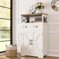 Farmhouse White Storage Cabinet with Doors and Drawers, Freestanding Kitchen Pantry Cabinet, Floor Storage Cabinet Hutch Cupboard for Kitchen/Laundry/Living Room/Bedroom by Befrases