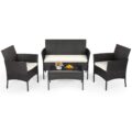 FDW | 4-Piece Patio Furniture Set | Black | Outdoor Wicker Furniture with Coffee Table | Modern Rattan Chairs Conversation Set | Outdoor Seating | Weather-Resistant | for Porch,… by FDW