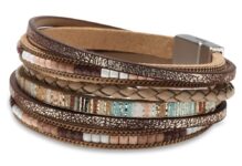 Fesciory Leather Wrap Bracelets for Women, Boho Leopard Multi-Layer Crystal Beads Cuff Bracelet Jewelry by Fesciory