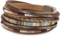 Fesciory Leather Wrap Bracelets for Women, Boho Leopard Multi-Layer Crystal Beads Cuff Bracelet Jewelry by Fesciory