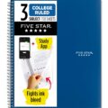 Five Star Spiral Notebook + Study App, 3 Subject, College Ruled Paper, 8-1/2″ x 11″, 150 Sheets, Fights Ink Bleed, Water Resistant Cover, Pacific Blue (73623) by Five Star