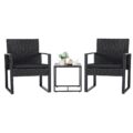 Flamaker 3 Pieces Outdoor Patio Wicker Furniture Set, Modern Rattan Chair Conversation Sets with Coffee Table for Yard and Bistro (Black) by Flamaker