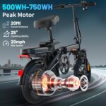 Foldable Electric Bike for Adults, 14" Folding E-Bike with 500W Peak Motor, Electric Bicycle with 48V Removable Battery UL 2849 Certified, 25 Miles PAS Range, Electric Commuter... by REOCRO