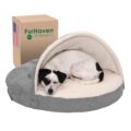 Furhaven 26″ Round Orthopedic Dog Bed for Medium/Small Dogs w/ Removable Washable Cover, For Dogs Up to 30 lbs – Sherpa & Suede Snuggery – Gray, 26-inch by Furhaven