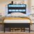 Furnulem Twin Bed Frames with Charging Station and LED Lights, Twin Size Platform Bed with Metal Slats, Wood Headboard with 2-Tier Storage Shelves, No Box Spring Needed, Black Oak by Furnulem