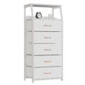 Furnulem White Dresser with 5 Drawers, Vertical Storage Tower Fabric Dresser for Bedroom, Hallway, Entryway, Nursery, Closet Organizer, Nightstand Bedside Table Furniture,… by Furnulem
