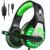 Gaming Headset with Microphone for PC, PS4, PS5, Switch, Xbox Series X/S, Noise Cancelling Gaming Headphones with LED Lights for Kids Adults, Black Green by Pacrate