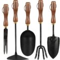 Garden Tool Set, 5PCS Gardening Tools, Stainless Steel Heavy Duty Hand Cultivator, Hoes, Shovel, Trowel and Weeder with Ergonomic Walnut Handle, Gardening Gifts for Women by ROYTOA