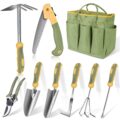 Garden Tool Set, WisaKey 9 Piece Stainless Steel Heavy Duty Gardening Hand Tools with Handle, Durable Garden Tool Bag, Gardening Gifts for Women and Men White Elephant Gifts by WisaKey