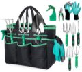 Garden Tool Set with Bag and Gloves, Heavy Duty Stainless Steel Gardening Tool Set, Ideal Gardening for Women and Men, Set of 9 by OUUTMEE