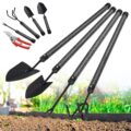 Garden Tool Set with Extended Long Handle, 5 Pieces Stainless Steel Gardening Tool Kit, Gifts for Parents and Kids Including Trowels, Hand rake, Weeder, Pruning Shears for… by EUIJOIP