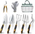 Garden Tools, 8 Piece Heavy Duty Gardening Tools Set with Non-Slip Rubber Grip, Stainless Steel Garden Tool, Gifts for Kids, Women, Husbands, and Parents by AIMORE