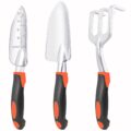 Garden Tools Set, 3 Pack Heavy Duty Gardening Tools Set Include Garden Shovel, Transplant Trowel and Hand Rake with Ergonomic Handle, Aluminum Alloy Lawn for Planting, Orange by MECHEER