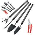 Garden Tools Set with Extension Handles, 5 Piece Thick Gardening Hand Tools, Heavy Duty Steel Rust-Proof Weeding Planting Tool Ideal Gardening Kit Gifts for Women and Men by COCONUT